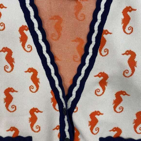 Maeve Orange/White/Blue Seahorse Print Cardigan | Women’s XL - Picture 5 of 6